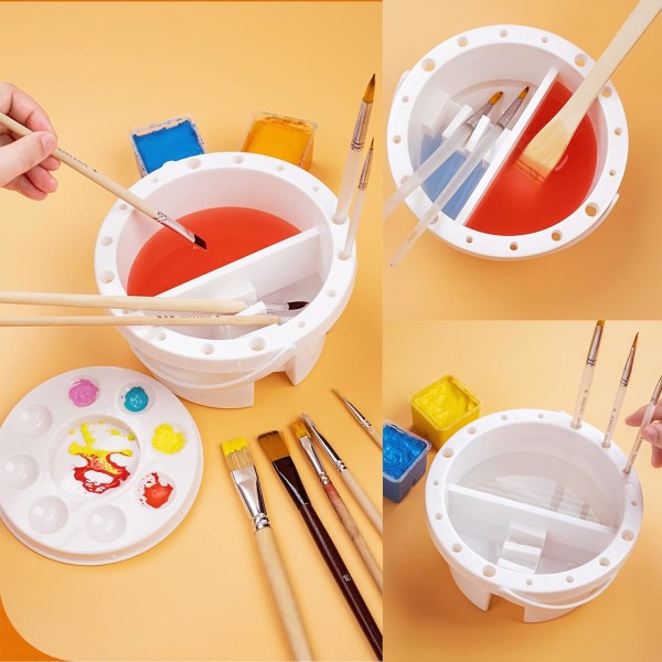 Børstevask Pot, Multipurpose Brush Cleaner, Kunstnerbørstevask med lokkpalett og hullbørsteholder