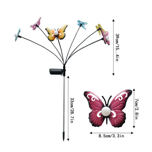 Solcelledrevne hagelys, ildflue sommerfugl lys utendørs vanntett vinddansende dekorative lys for hage uteplass passasje 1-pakning