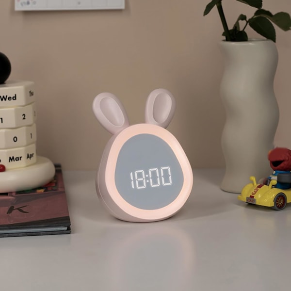 Väckarklocka för barn, söt kanin digital klocka med LED nattlampa 6 ringsignal sömn träningsklocka, sovrum rese väckarklocka (Färg: Rosa)