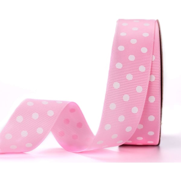 Polka Dot Trykte Grosgrain Bånd, Hvide Polka Dot Farvede Grosgrain Bånd til Gaveindpakning og Håndværk (Pink)