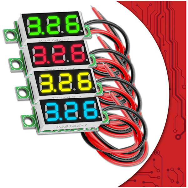 5 x 0,28 TUM Mini Digital Voltmeter med 7-LED Display 2,5V-30V, Visar spänning, spänningsmätningsmodul kompatibel med Arduino inklusive en e-