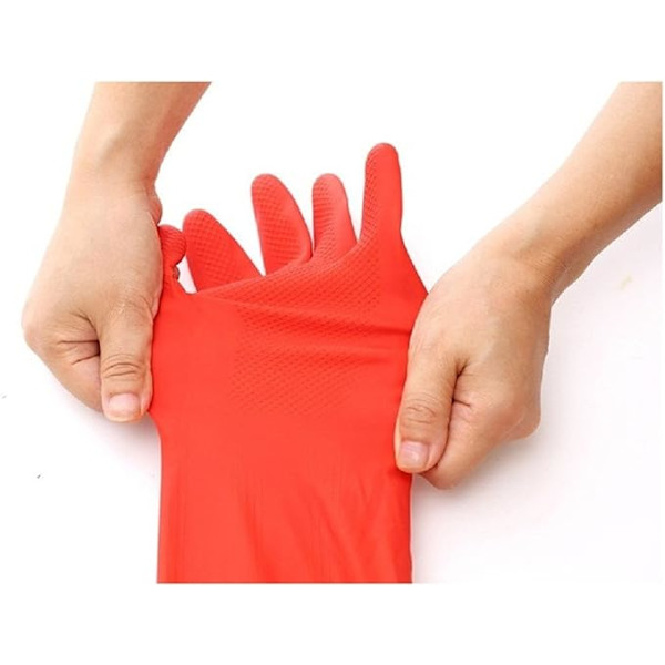 Köksgummihandskar för diskning (röd längd 40 cm), utan foder