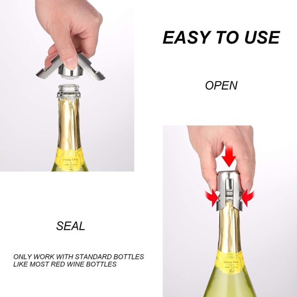 Champagne Stopper, Rustfritt Stål Flaskeplugg Forseglingsmiddel for Sparkli