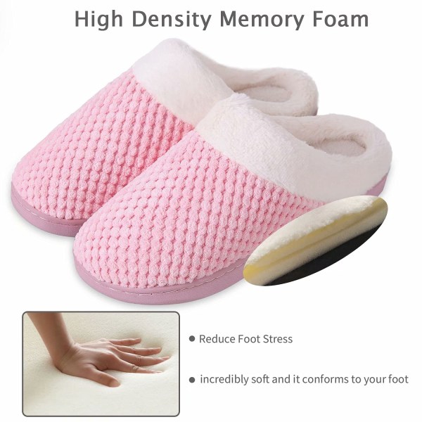 Slippers Women's Warm Memory Foam Anti-Slip Home Shoes Comfortable Cotton Slippers Home Bedroom Shoes Indoor and Outdoor (Pink)