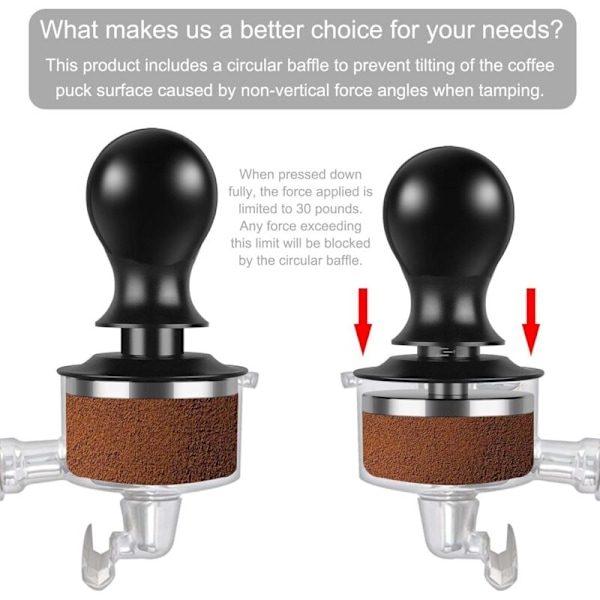 Tamper 51mm, Kaffepuckpress med vågig rostfri bas, tryckreglering, Tamper à Espresso för Barista-set