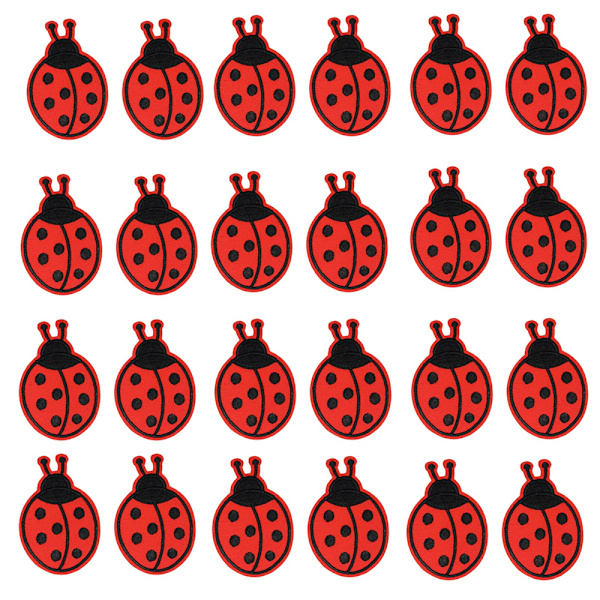 24 kappaletta 7 tähden leppäkerttukirjailtuja silitys- tai ompelulappuja vaatteisiin, reppuun, kenkiin, takkiin, farkkuihin, hattuun, mekkoon, verhoihin, askarteluun - punainen