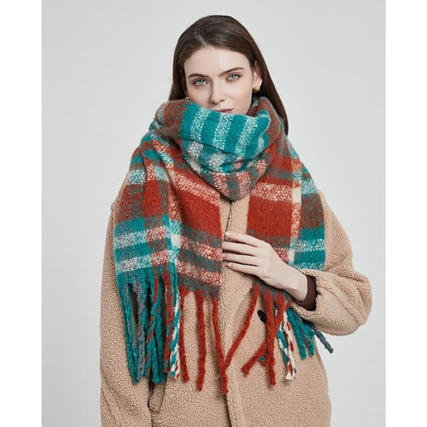 Stor chunky rutete skjerf sjekket fargerike oversized skjerf myk stor kasjmir ull tykk vinter varm teppe kvinner