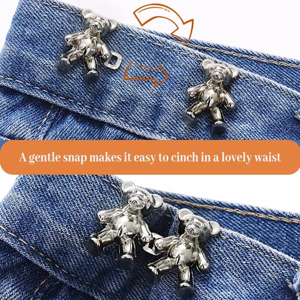 Silver - 4 midjebälten, denimknappar, justerbar midje cincher, åtdragande midja, metallknäppningar, återanvändbar, kan användas som brosch