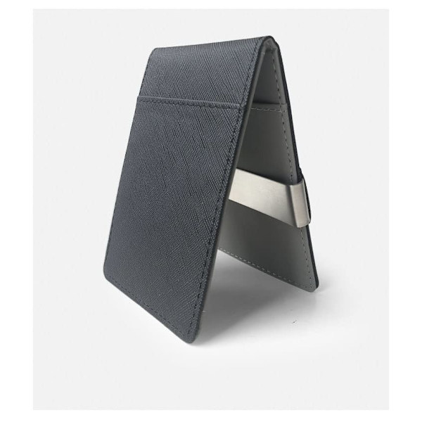 Tunn bifold plånbok i läder med metallklämma