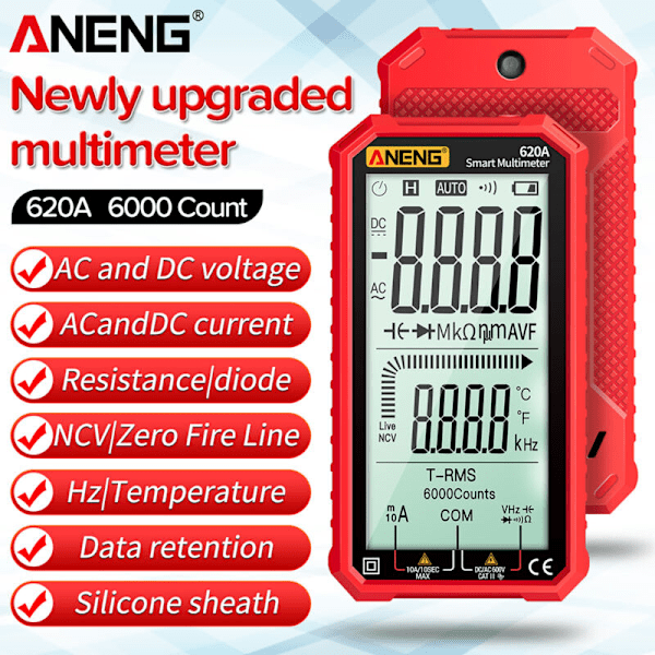AC/DC digital multimeter med 4,7-tums multimeter LCD-skärm True-RMS Ultraportabel Multi-Portabel Automatisk Mätare med Ampere, Volt, Ohm, Kapacitet
