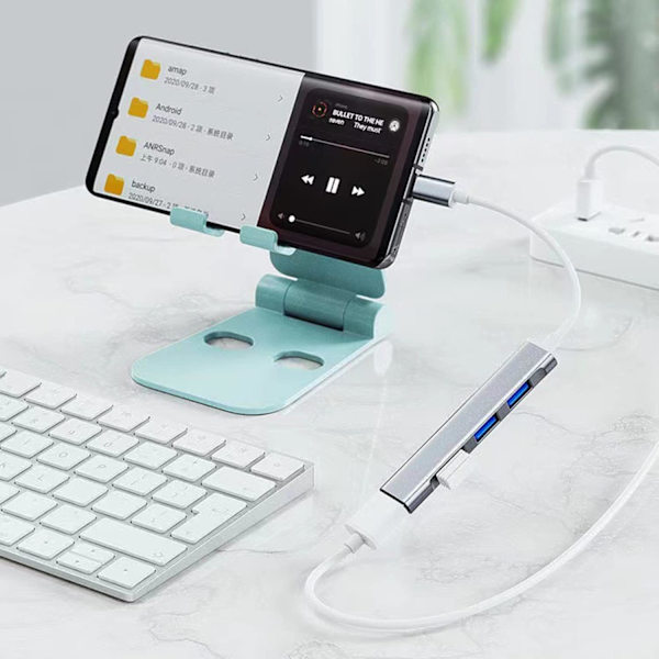 USB C-hub, slank 4-porters hub USB 3.0/2.0-hub med USB A til USB C-adapter