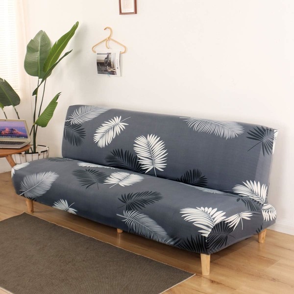 Armlös sofföverdrag 3-sits stretch sofföverdrag hela vikbara soffskydd, universell halkfri soffhandduk 160-190cm (bladtryck)