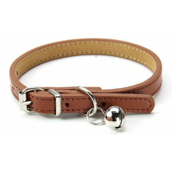 Läderhalsband för katter och valpar, justerbart 20cm-27cm CM-Marron
