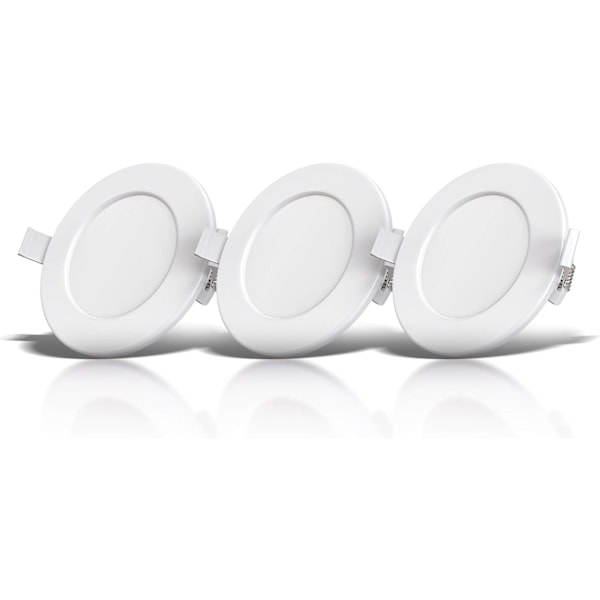 Sæt med 3 specielle dæmpbare, vandtætte og sprøjtsikre badeværelsesspots, 6W ultra-fladt LED-modul, varm hvid LED-downlight, ultra-tynd rund ho