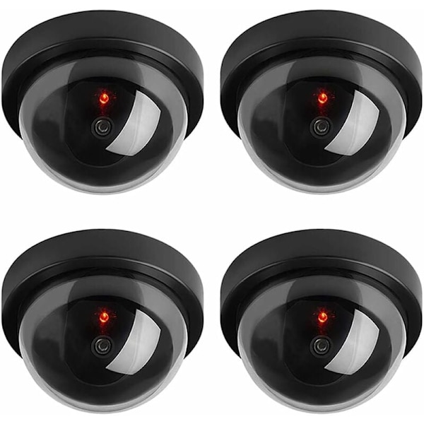 4 x Sort Dome Falsk Fiktiv Sikkerheds CCTV Kamera Vandtæt LED Vand LED blinkende Rødt Lys Udvendig overvågning Udendørs overvågning
