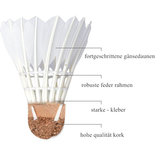 Badmintonfjädrar, 12-pack gåsfjäder badmintonfjädrar, badmintonbollar för inomhus, utomhus, sport, träning, motion, G