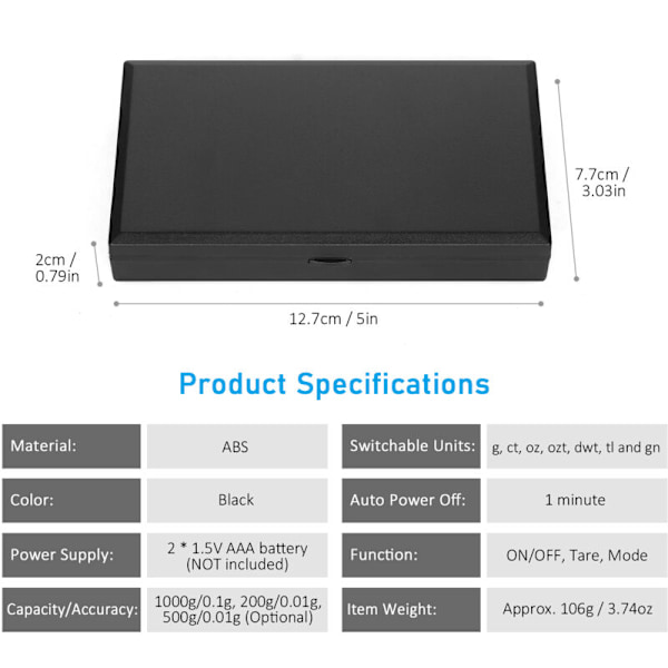 Bärbar digital våg 1000g/0.1g hög precision gyllene våg smyckesvåg med 7 mini fick elektronisk vågenheter med bakgrundsbelysning pulver sw