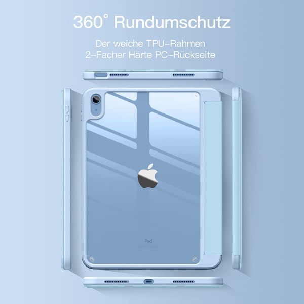 Fodral för iPad 10:e generationen, 2022 iPad 10.9 modell, mjukt TPU-fodral för iPad 10, fodral med Apple Pencil-hållare, transparent baksida, automatisk väckning/sömn