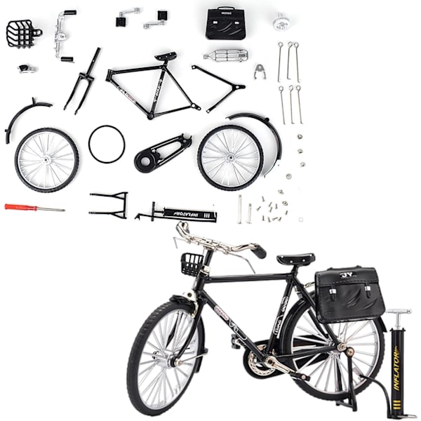 Legering bilmodell, mini retro stil klassisk svart DIY monterad cykel leksak, simulering stil modell skrivbordsdekoration.