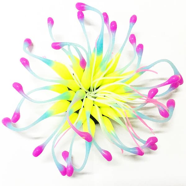 Kunstig akvariedekorasjon i silikon, sjøanemone, gul