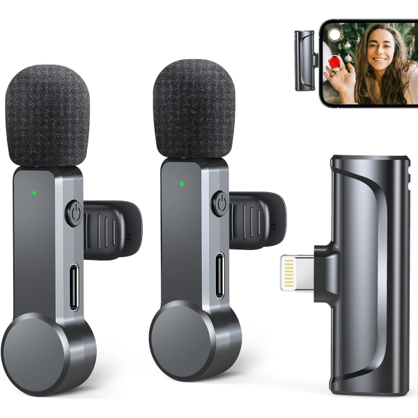 Trådlös Lavalier-mikrofon för iPhone/iPad/iOS, 2st Mini Wirel