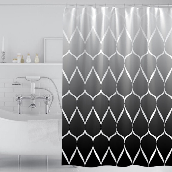 Bruseforhæng 180 x 180 cm, vandtæt og skimmelresistent polyester, bølgemønster, sort og hvid med farvegradient