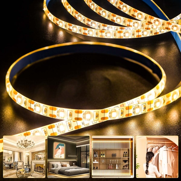 5V LED-strimmel lys 5M varm hvid 6000-6500K IP65, 300LED SMD 5050 fleksibel klippbar tape lys til skabe, garderober, spisekammer, trapper, spejle (wit