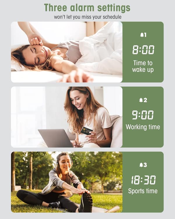 Trä Digital Väckarklocka, Digital Klocka med Snooze/Datum/Temperatur och Luftfuktighet - Bambumaterial