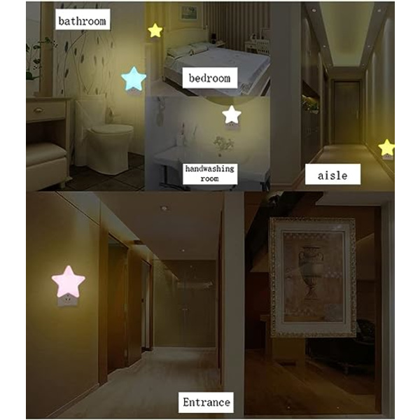 (Gul) Stjärn nattlampa, energibesparande LED nattlampa för barn, plug-in nattlampa, ljussensor nattlampa, smart nattlampa, halllampa,