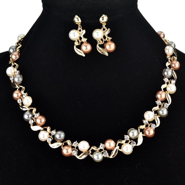 Populära mode flerlagers pärl strass halsband örhängen