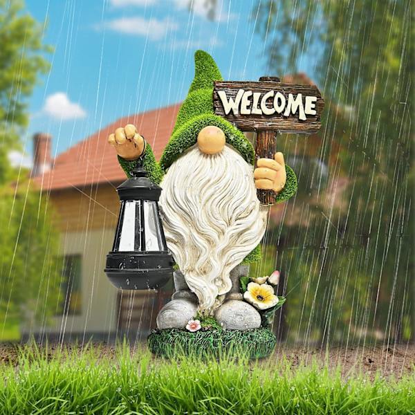 Havehave Pynt Nisse Statue Velegnet Til Udendørs Havedekoration (Velkommen Flok Plade)