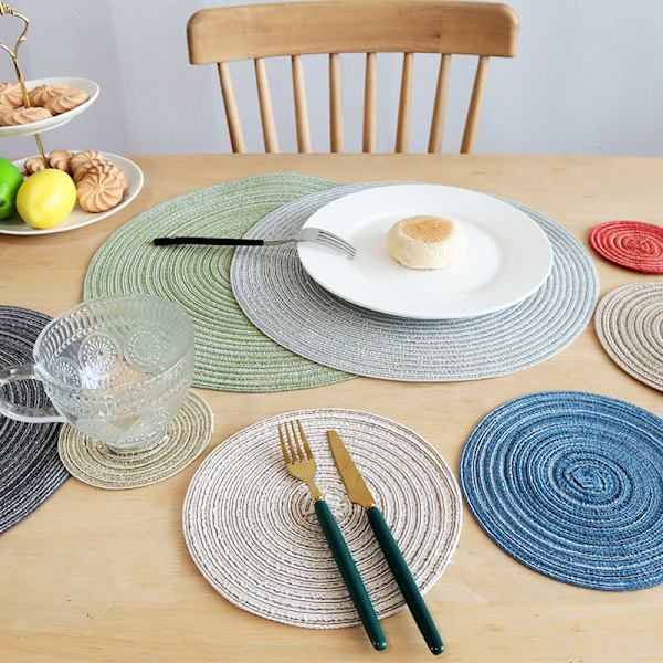 Beige, 38cm liukumaton ja tyylikäs ruoanlaittoon ja leivontaan，Skandinaavinen tyyli pyöreä eristysmatto kodin ruokapöydälle, gourmet-tausta, keinotekoinen puuvilla