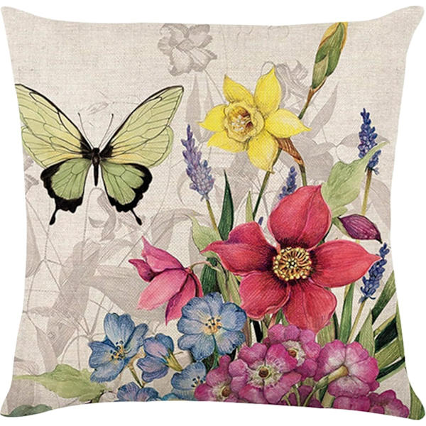Sett med 4 putetrekk, putetrekk 45x45 putetrekk dekorative sofaputetrekk for soverom, sofa, stol, seng, hage (Blomster-Lin)