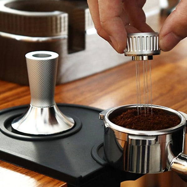 To-i-én kaffepulverhammer med nåle, netformet håndtag, fødevarekvalitet, tilbehør til kaffemaskine, rustfrit stål, kraftig kaffepulverhammer