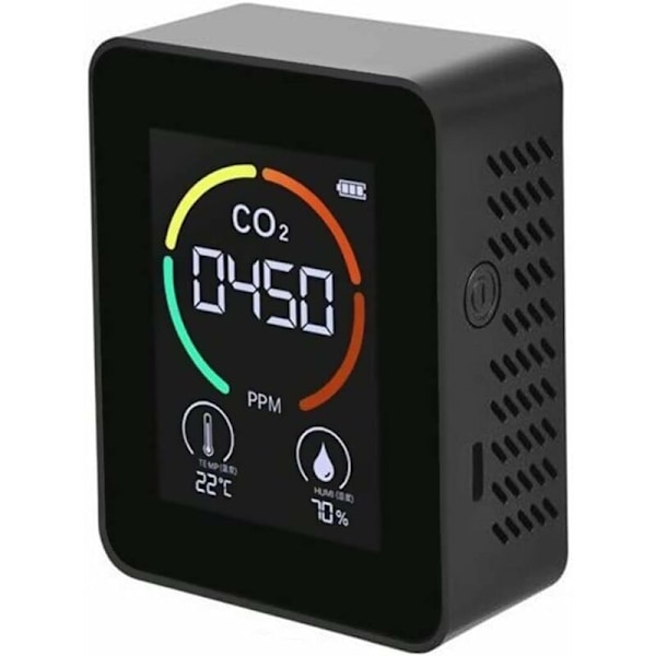 CO2-luftkvalitetsmätare - Koldioxid detektor - Temperatur- och fuktighetsmätare - Snabb mätning av CO2 - Svart
