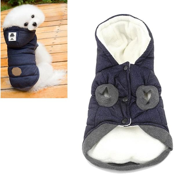 Hundjacka med huva, varm huvad dragkedja för vinterkläder för små hundar Mittel (storlek M, bröstomfång 37 cm, halsomfång 26 cm