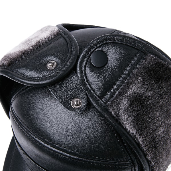 Mænd 100% ægte kohud hat vinter varm udendørs beskytte øre ægte læder cap til vinter varm for (brun) 2XL {59-60cm}