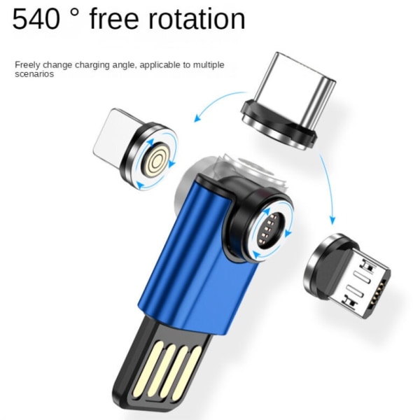Blå Mini Bærbar USB 3A magnetisk adapter 540 graders hurtiglading