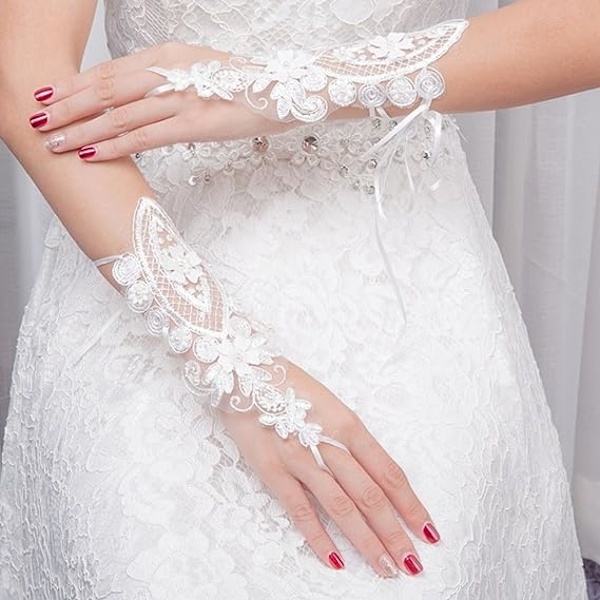 Bryllup Handsker Blonde Kvinder Pige Handske Brudepige Fingerløs Hæklet Gotisk Elegant Halv Finger Blomster Brude Handsker Aften Fest Banket Teater Pro
