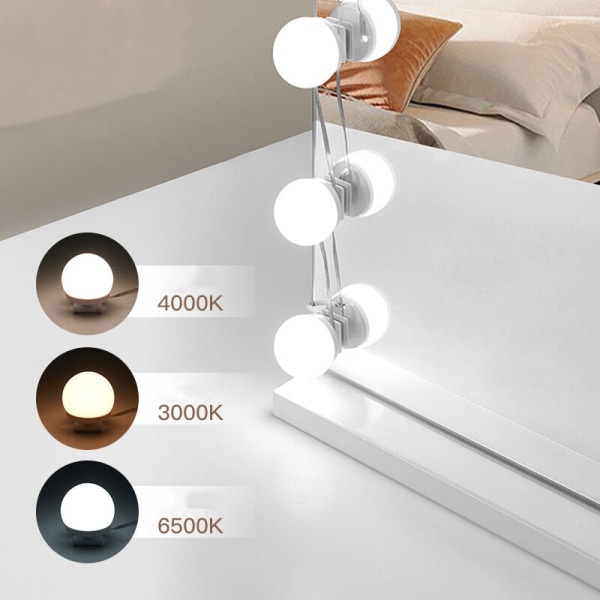 Hollywood-stil spegelbelysningsset DIY, LED-sminkspegellampa 10 glödlampor dimbar klistra på spegel USB med 3 ljusfärger och 9 ljusstyrkenivåer