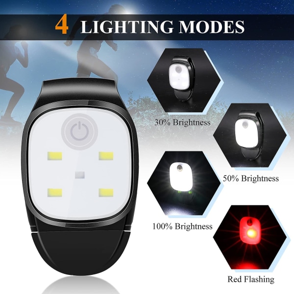 2-Pack Outdoor Night Clip-On Running Lights Reflective USB Rechargeable LED Lights Small Lightweight Running Gear