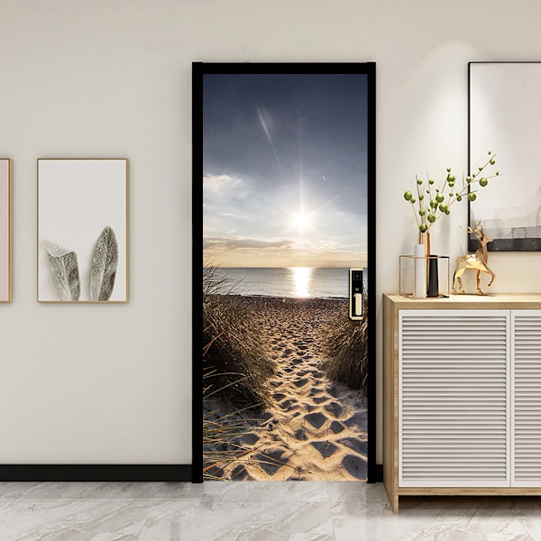 Simulering af landskabssolnedgang 95x215cm 3D dørklistermærke vinkælder fotovægmaleri Trompe l'oeil vægklistermærker PVC vandtæt tapet til soveværelse Ba