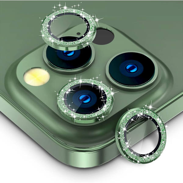 Grønn glitter bakre kamerabeskytter kompatibel med iPhone 13 Pro og iPhone 13 Pro Max, [aluminiumslegering], full dekning og 9H hardhet kamerabeskyttelsesfilm