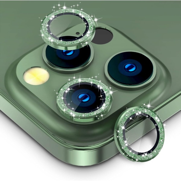 Vihreä kimaltava takakamerasuoja, joka on yhteensopiva iPhone 13 Pro kanssa