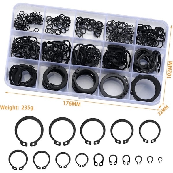 300 Delar E-clips Extern Låsring Kit, Snap Circlip Sortiment, Circlip Låsringar, M4-M28