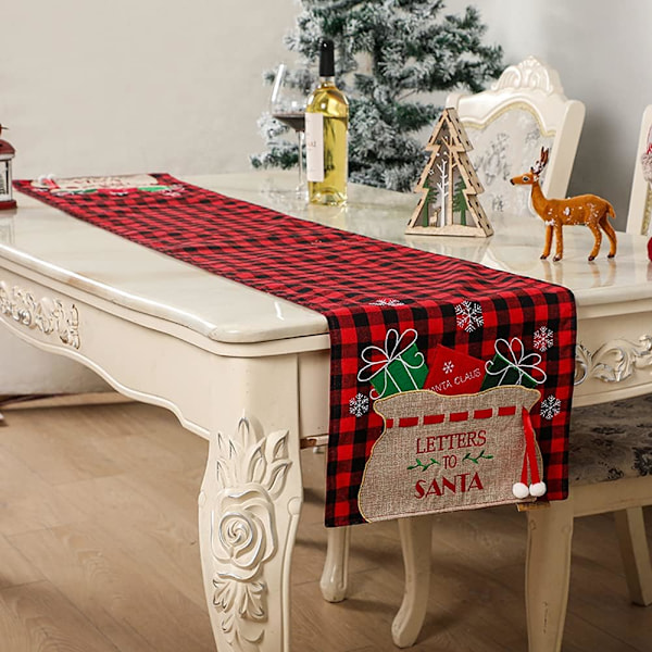 Buffalo Plaid Christmas Table Runner, Red and Black Table Runner, Christmas Embroidered Table Runner