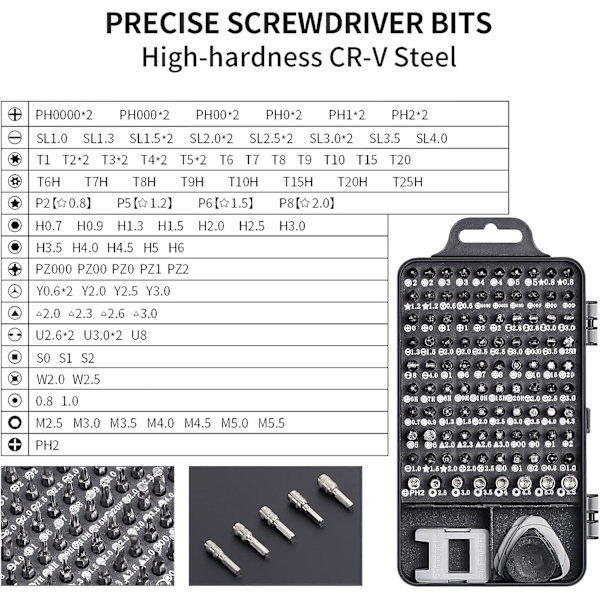 Precisionsskruvmejselset, skruvmejselset professionella reparationsverktyg 115 i 1 set Multifunktionell magnetisk skruvmejsel för Iphone Laptop Mac Watch To