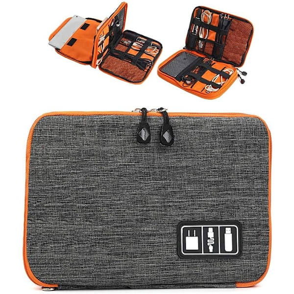 Elektronisk tilbehørs oppbevaringspose (grå), kablet oppbevaringspose vanntett/reise slitesterk/USB kablet stasjon/hodetelefoner/powerbank