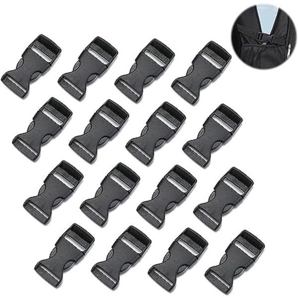 32 st 20 mm breda bandspännen, svarta plastspännen, ryggsäckspännen, clips, lämpliga för spänne bagagebältesklämmor.