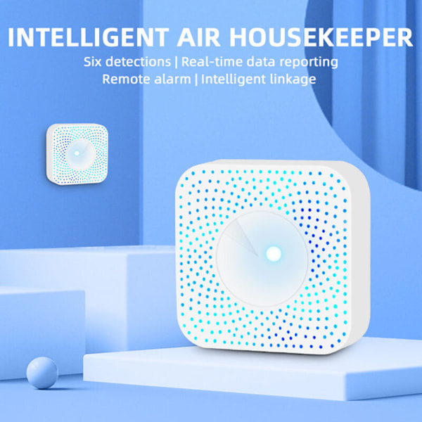 Tuya WiFi Intelligent Air Hokeeper 6-i-1 Luftkvalitetsmåler PM2.5/Formaldehyd/TVOC/CO2/Temperaturdetektor/fugtighed til hjemmekontor